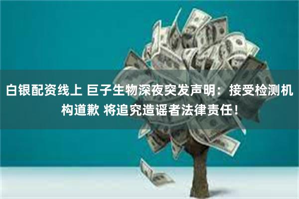 白银配资线上 巨子生物深夜突发声明：接受检测机构道歉 将追究造谣者法律责任！