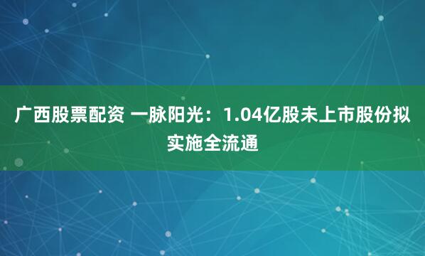 广西股票配资 一脉阳光：1.04亿股未上市股份拟实施全流通